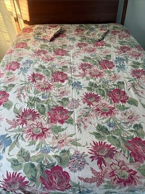 Pottery Barn Marla Floral Queen Duvet Cover & 2 Pillow Shams Set Linen Cotton